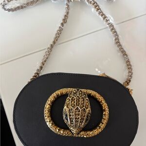Kurt Geiger Black and Gold Crossbody Bag with Ornate Embellishment